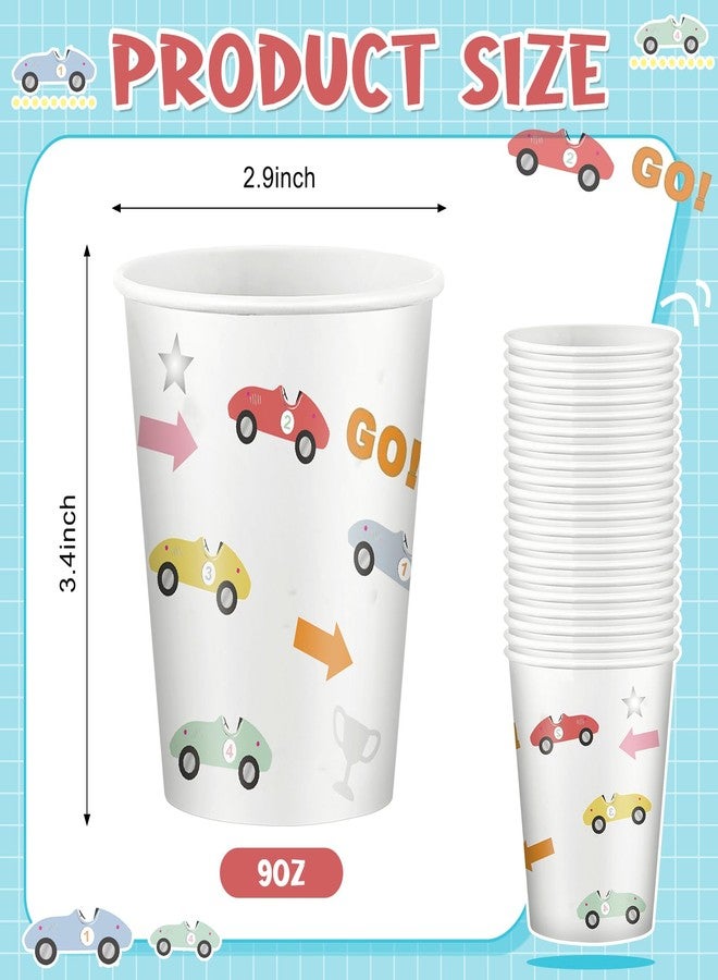 Newtay 60 Pack Race Car Party Cups 9 oz Vintage Disposable Race Car Paper Cups Bulk for Birthday Party Favors Decoration Supplies - Image 2