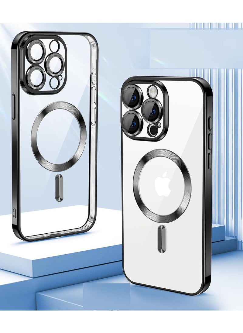 Magnetic Clear Case for iPhone 14 Pro Max with Camera Lens Protector | MagSafe Compatible Slim TPU Cover with Plating Edge – Soft & Protective Design