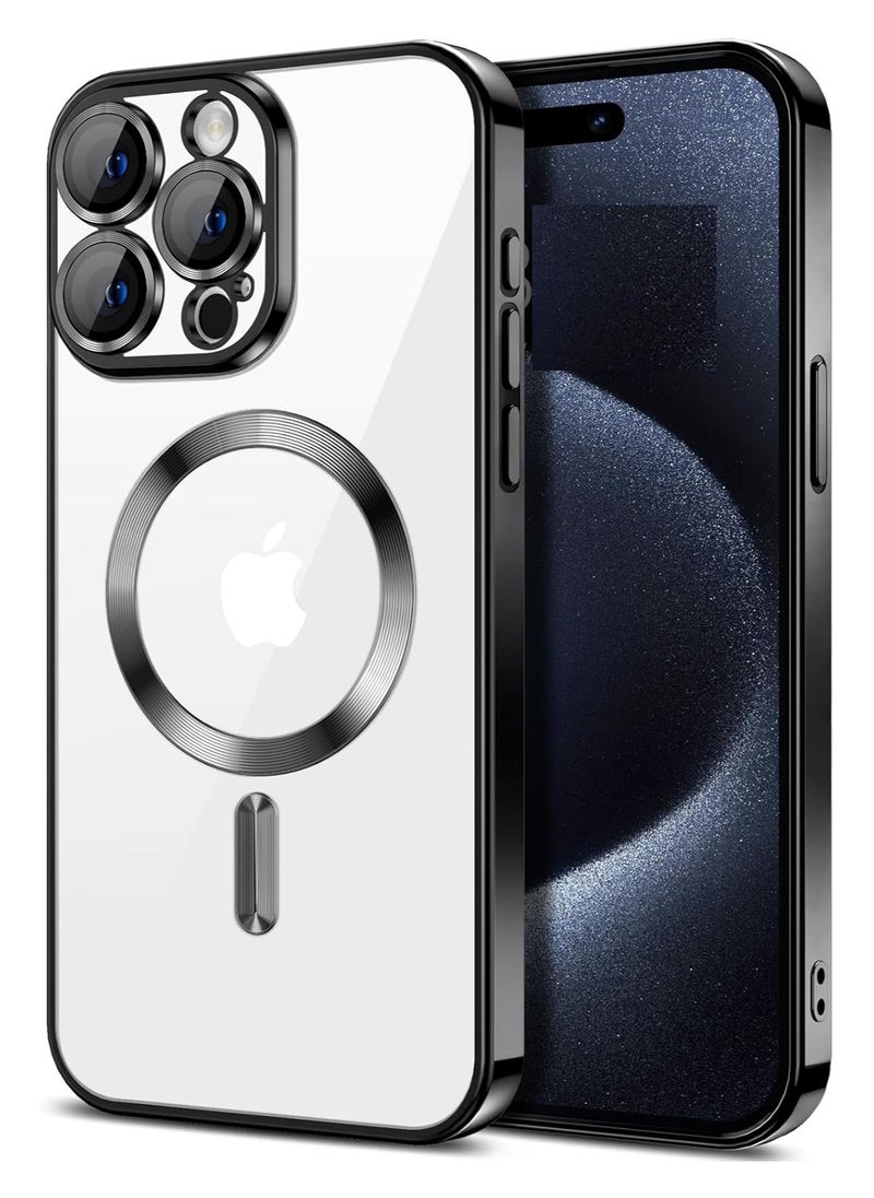 Magnetic Clear Case for iPhone 14 Pro Max with Camera Lens Protector | MagSafe Compatible Slim TPU Cover with Plating Edge – Soft & Protective Design