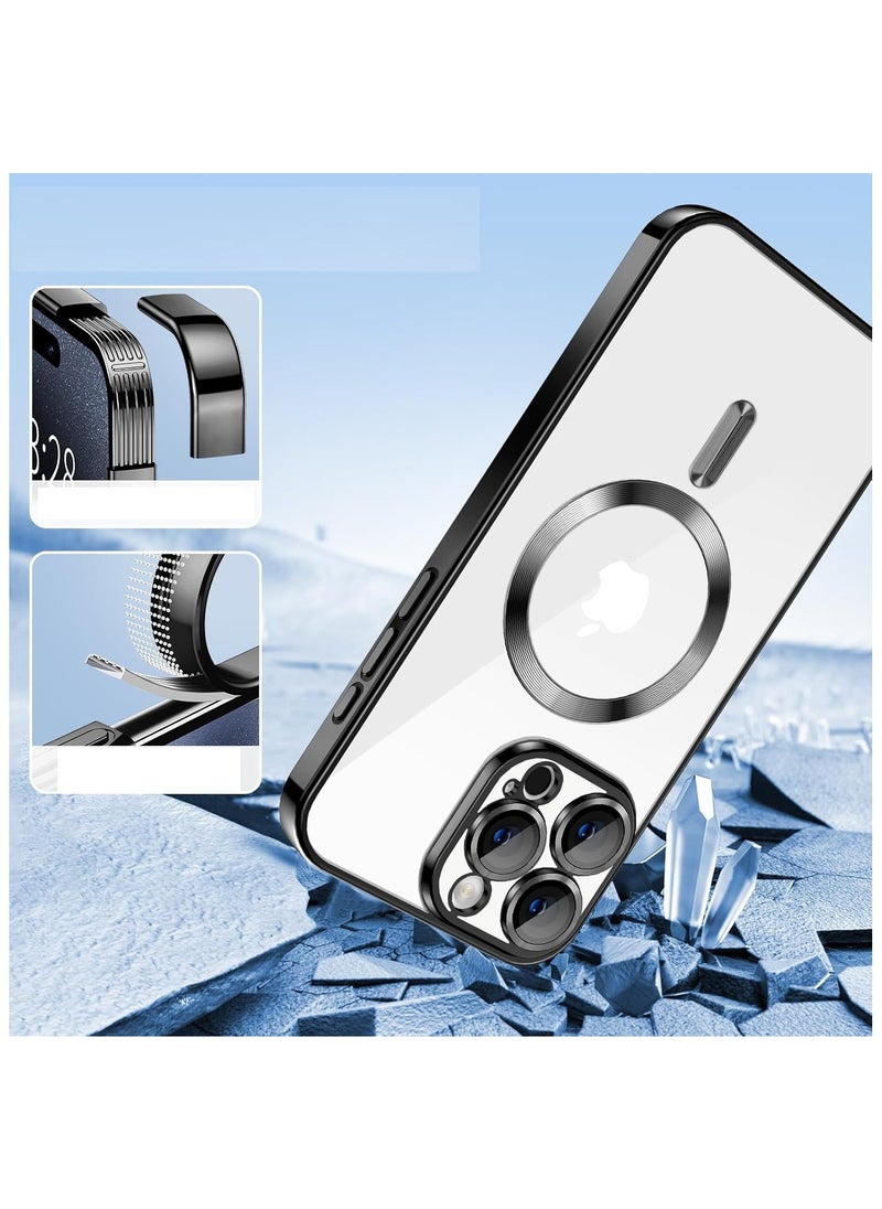 Magnetic Clear Case for iPhone 14 Pro Max with Camera Lens Protector | MagSafe Compatible Slim TPU Cover with Plating Edge – Soft & Protective Design
