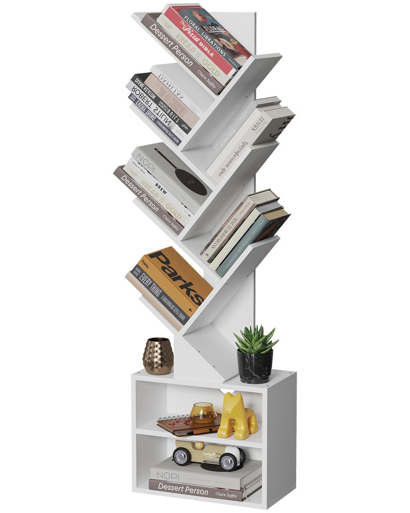 SUNMORY 6 Tier Tree Bookshelf, Tall Bookcase with Storage Cabinet, Modern Narrow Bookshelves Organizer, Floor Standing Book Shelf for Bedroom/Living Room/Home Office/Corner, White - Image 1