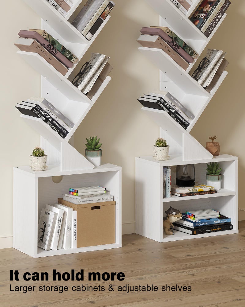 SUNMORY 6 Tier Tree Bookshelf, Tall Bookcase with Storage Cabinet, Modern Narrow Bookshelves Organizer, Floor Standing Book Shelf for Bedroom/Living Room/Home Office/Corner, White - Image 3