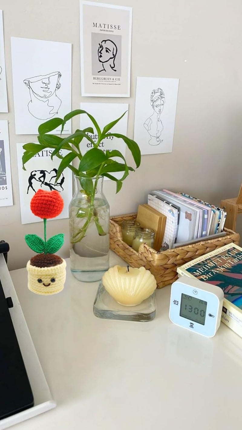 Knotsngifts Red Tulip Mini Pot with Smiley face Pack of 1 Handmade Crochet Flower Pot - Image 3