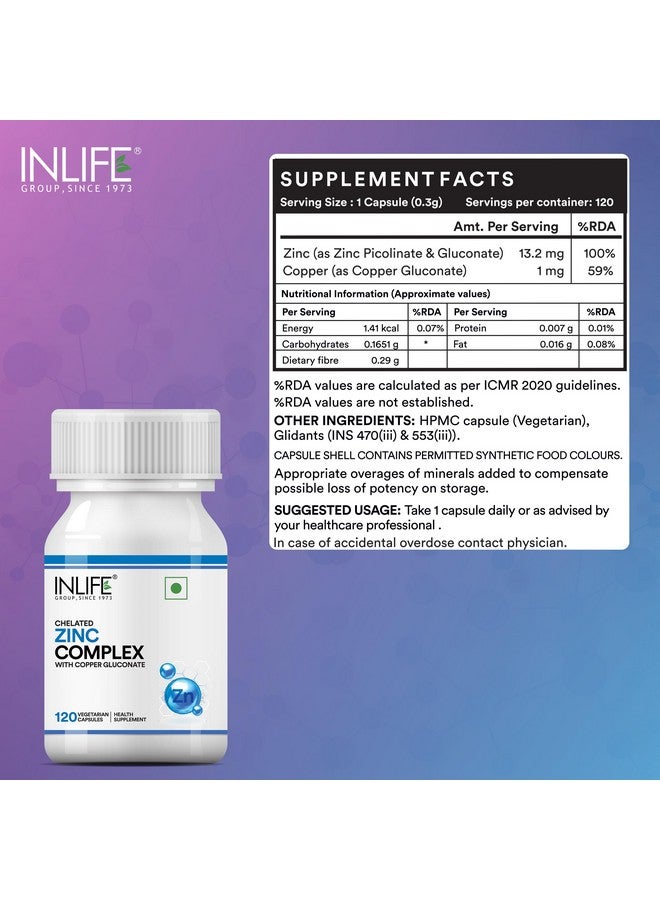 Inlife مكملات الزنك من INLIFE مع مركب زنك بيكولينات وزنك غلوكونات، غلوكونات النحاس | دعم المناعة، يعزز الصحة العامة، يعزز صحة البشرة، يساعد في الهضم للرجال والنساء - 120 كبسولة نباتية (عبوة من 1) - Image 2