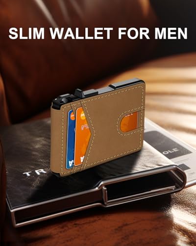 ZALVEX Wallet for Men, Mens Minimalist Wallet 9-13 Cards, Slim Compact Wallet with Money Clip & ID Window, RFID Blocking Smart Pop Up Card Wallet, Metal Aluminum Credit Card Holder Bifold Wallet - Image 2