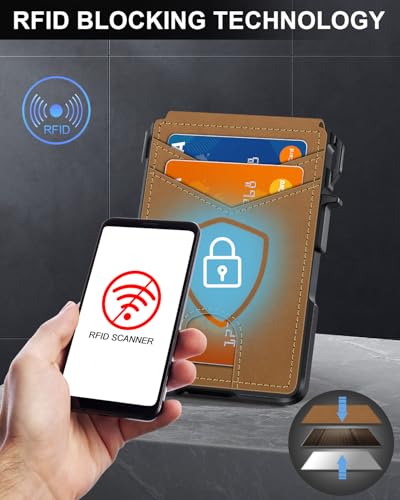 ZALVEX Wallet for Men, Mens Minimalist Wallet 9-13 Cards, Slim Compact Wallet with Money Clip & ID Window, RFID Blocking Smart Pop Up Card Wallet, Metal Aluminum Credit Card Holder Bifold Wallet - Image 5
