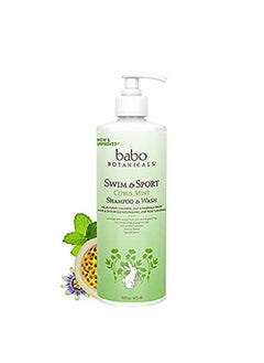 Babo Botanicals Babo Botanicals Purifying Swim & Sport 2-In-1 Shampoo & Wash - With Passion Fruit Oil, Organic Aloe & Green Tea - For Babies, Kids Or Extra Sensitive Skin - Light Citrus Mint Fragrance, 16 Ounce  - Image 1
