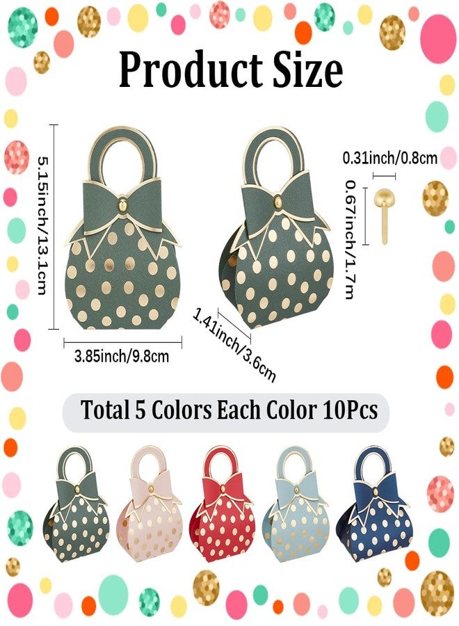 CALFOVERA 50pcs Bowknot Gift Handbags 5 Colors Small Paper Party Favor Boxes Gold Accents Decorative Candy Wrapping Bags Treat Purses with Handle for Wedding Shower Birthday Bridal - Image 2