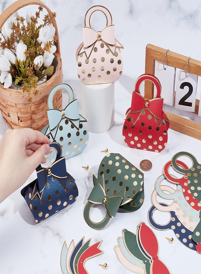 CALFOVERA 50pcs Bowknot Gift Handbags 5 Colors Small Paper Party Favor Boxes Gold Accents Decorative Candy Wrapping Bags Treat Purses with Handle for Wedding Shower Birthday Bridal - Image 3