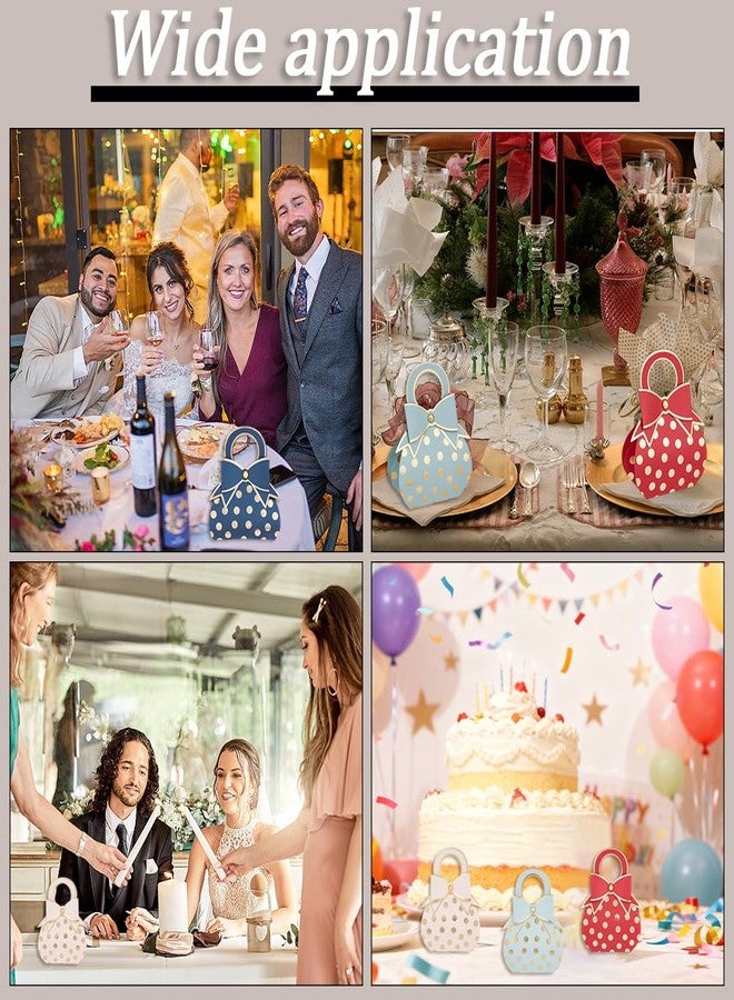 CALFOVERA 50pcs Bowknot Gift Handbags 5 Colors Small Paper Party Favor Boxes Gold Accents Decorative Candy Wrapping Bags Treat Purses with Handle for Wedding Shower Birthday Bridal - Image 5