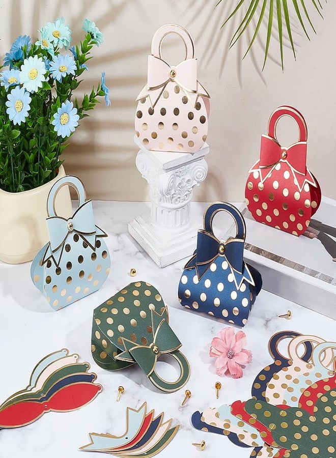 CALFOVERA 50pcs Bowknot Gift Handbags 5 Colors Small Paper Party Favor Boxes Gold Accents Decorative Candy Wrapping Bags Treat Purses with Handle for Wedding Shower Birthday Bridal - Image 4