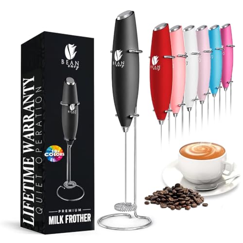 Bean Envy Milk Frother for Coffee Handheld Battery-Operated Electric Milk and Coffee Frother, Mini Electric Drink Mixer, Foamer & Frother with Stand for Coffee, Latte, Hot Chocolates & Shakes - Black - Image 1