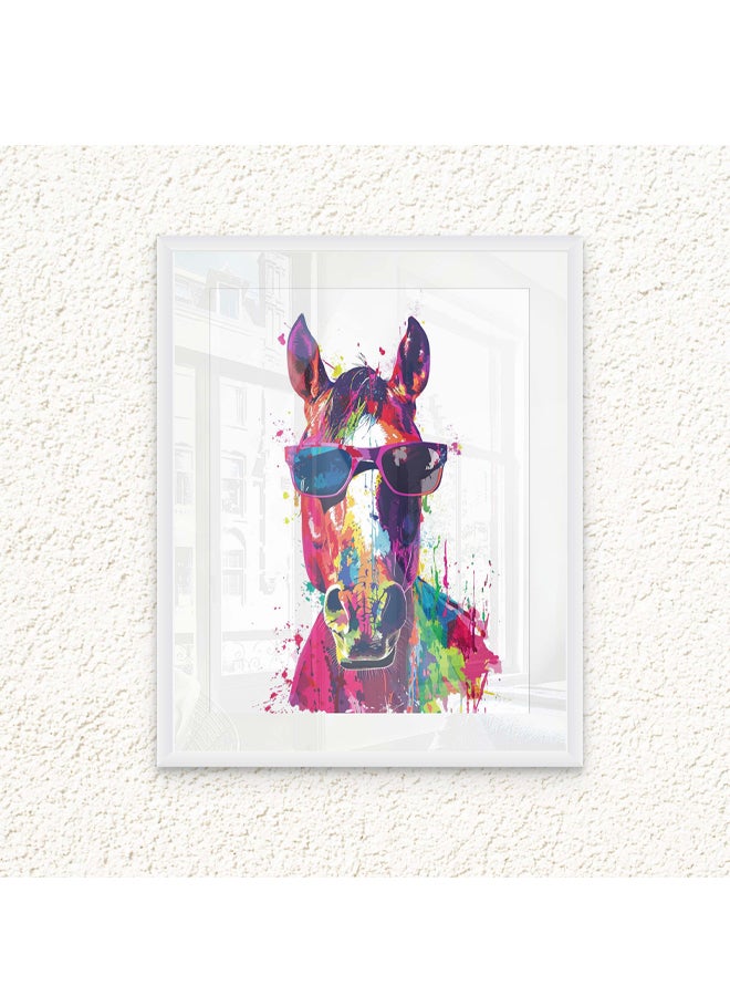 Art Decor Art Decor Framed Fine Art of Horse Portrait Pop Equestrian Artwork Colorful Animal Wall Art Print Wall Decor for Home Living Room Bedroom Office Studio Gifting - Image 1