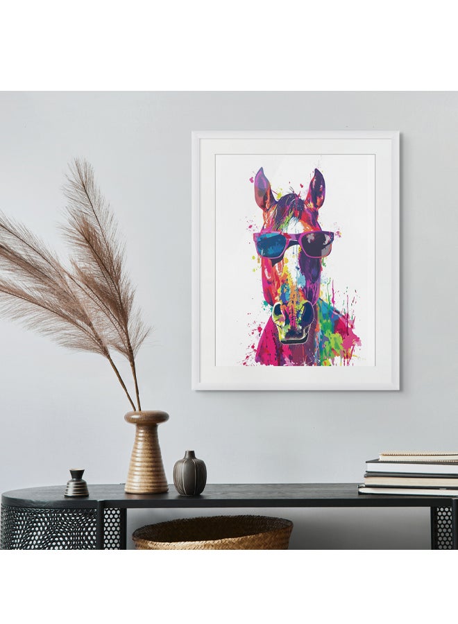 Art Decor Art Decor Framed Fine Art of Horse Portrait Pop Equestrian Artwork Colorful Animal Wall Art Print Wall Decor for Home Living Room Bedroom Office Studio Gifting - Image 2