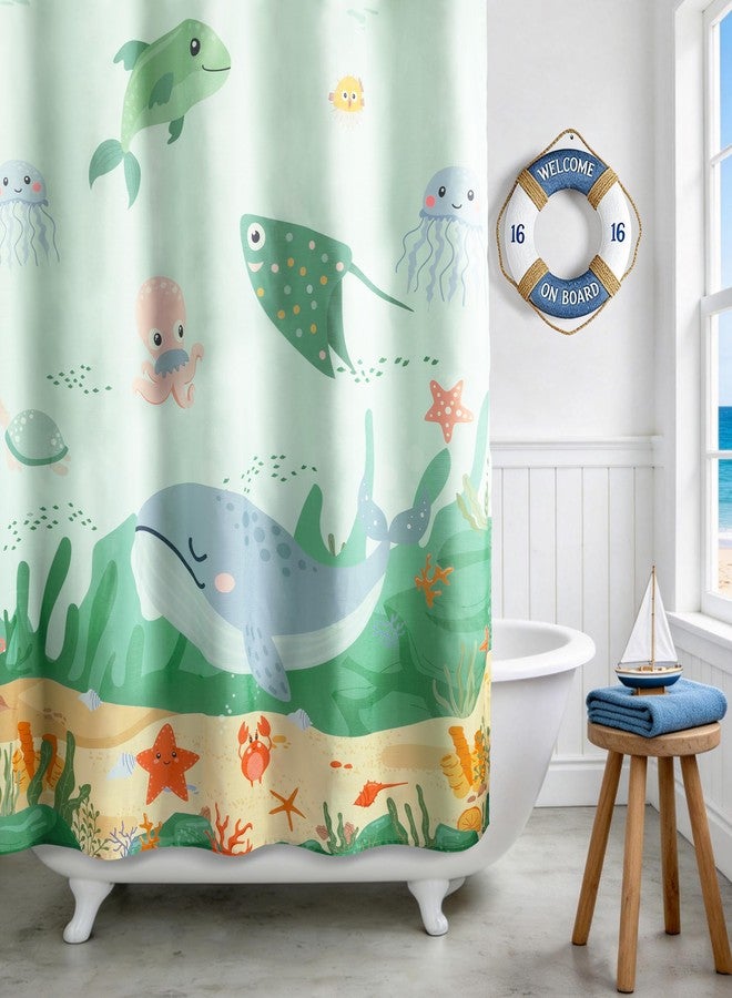 Sunlit Funny Ocean Fabric Kids Shower Curtain, Cute Cartoon Sea Creatures with Whale, Jellyfish & Octopus, Underwater Theme Bathroom Decor for Boys and Girls, 72 x 72 Inches - Image 4