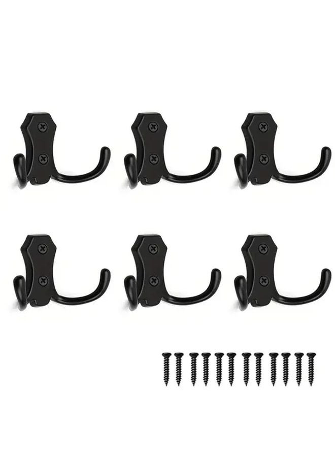 6 قطع خطافات حائطية معدنية سوداء متينة لتعليق المعاطف والمفاتيح، ديكور منزلي عصري - Image 2
