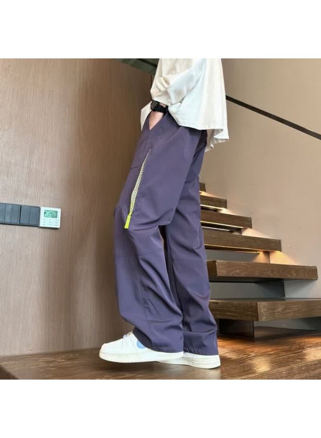 Dingfengbaoluo American Casual Long Pants High Street Outdoor Hiking Loose Comfortable Straight-leg Cargo Pants Aer63 Purple 3XL - Image 4