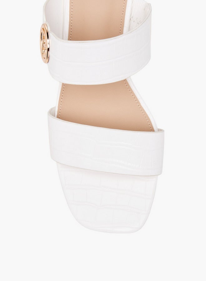 Flora Bella By Shoexpress Women's Monogram Accent Blocked Heel Slip-On Sandals  - Image 4