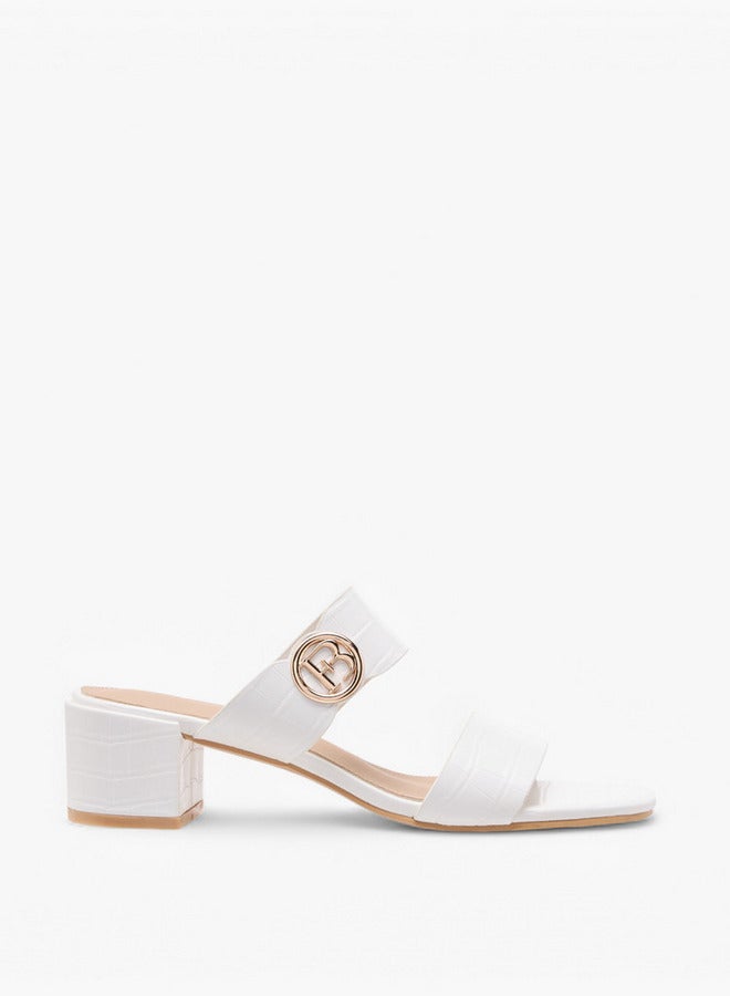 Flora Bella By Shoexpress Women's Monogram Accent Blocked Heel Slip-On Sandals  - Image 3