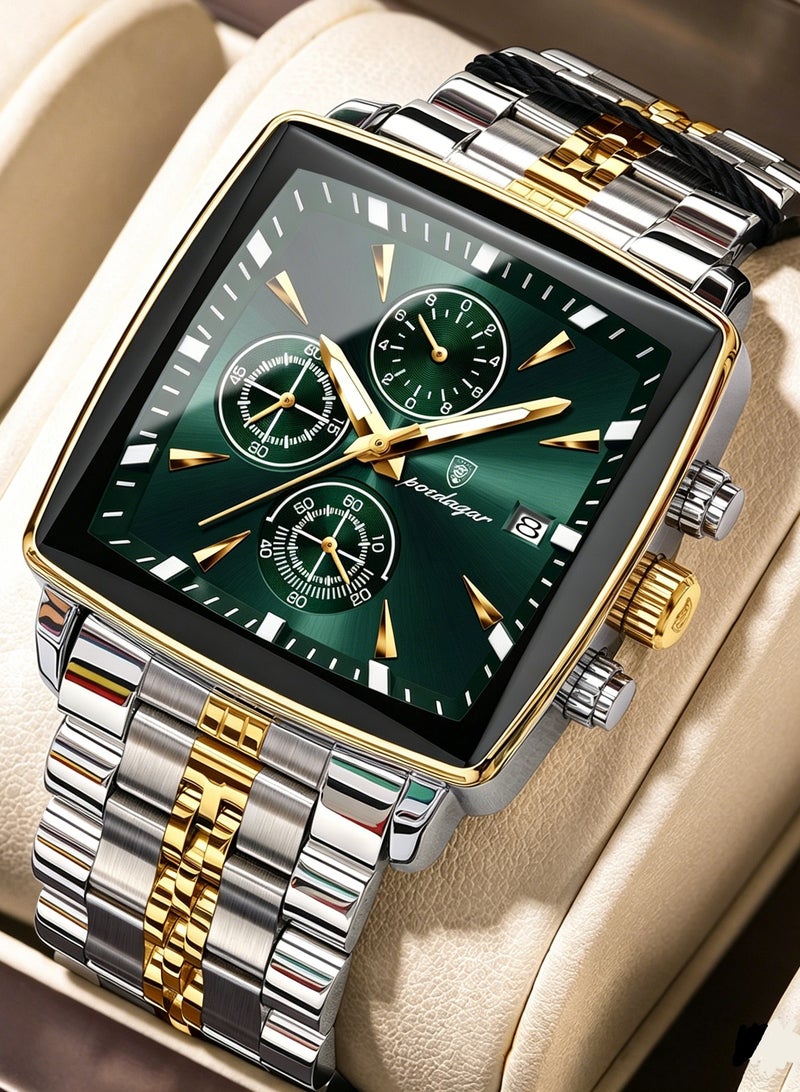 Luxury Man Quartz Wristwatch Waterproof Luminous Chronograph Men's Square Sport Watches Stainless Steel Men Watch