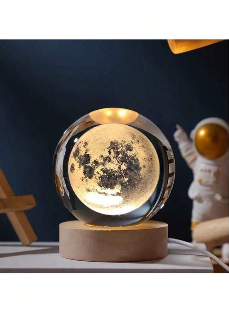 NAGAFA SHOP - 3D Starry Larg Crystal Ball Night Light with Premium Crystal and Wooden Base - Warm Yellow Glow, USB Powered Moon and Solar System Models | Snowman & Santa Designs for a Cozy Bedroom Atmosphere | Ideal for Home Decor, Office, Living Room | Perfect Gift for Astronomy Enthusiasts - Image 1