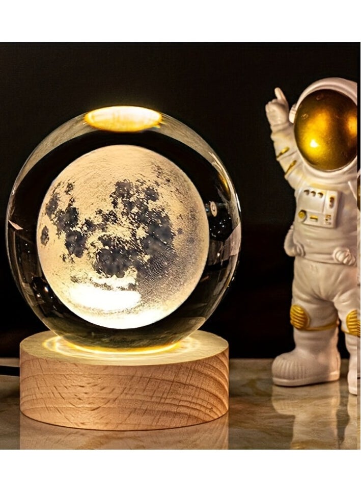 NAGAFA SHOP - 3D Starry Larg Crystal Ball Night Light with Premium Crystal and Wooden Base - Warm Yellow Glow, USB Powered Moon and Solar System Models | Snowman & Santa Designs for a Cozy Bedroom Atmosphere | Ideal for Home Decor, Office, Living Room | Perfect Gift for Astronomy Enthusiasts - Image 1