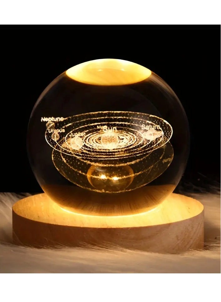 NAGAFA SHOP - 3D Starry Larg Crystal Ball Night Light with Premium Crystal and Wooden Base - Warm Yellow Glow, USB Powered Moon and Solar System Models | Snowman & Santa Designs for a Cozy Bedroom Atmosphere | Ideal for Home Decor, Office, Living Room | Perfect Gift for Astronomy Enthusiasts - Image 1