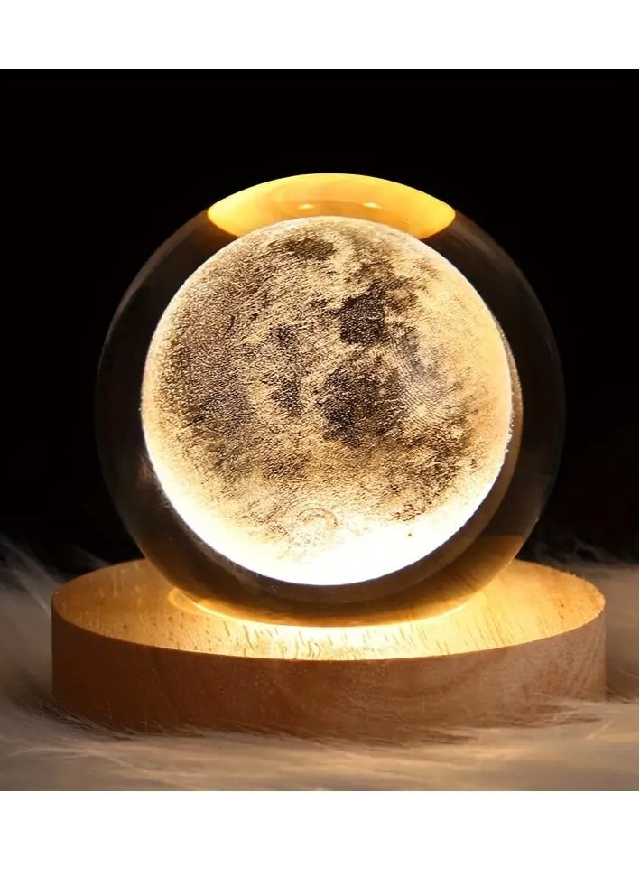 NAGAFA SHOP - 3D Starry Larg Crystal Ball Night Light with Premium Crystal and Wooden Base - Warm Yellow Glow, USB Powered Moon and Solar System Models | Snowman & Santa Designs for a Cozy Bedroom Atmosphere | Ideal for Home Decor, Office, Living Room | Perfect Gift for Astronomy Enthusiasts - Image 1