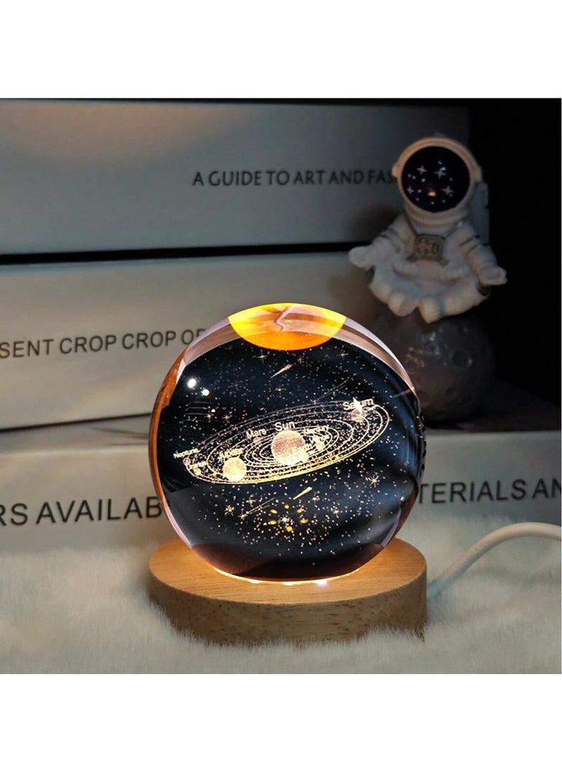 NAGAFA SHOP - 3D Starry Larg Crystal Ball Night Light with Premium Crystal and Wooden Base - Warm Yellow Glow, USB Powered Moon and Solar System Models | Snowman & Santa Designs for a Cozy Bedroom Atmosphere | Ideal for Home Decor, Office, Living Room | Perfect Gift for Astronomy Enthusiasts - Image 1