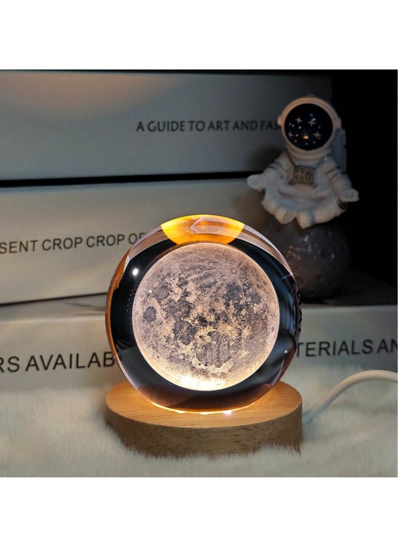 NAGAFA SHOP - 3D Starry Larg Crystal Ball Night Light with Premium Crystal and Wooden Base - Warm Yellow Glow, USB Powered Moon and Solar System Models | Snowman & Santa Designs for a Cozy Bedroom Atmosphere | Ideal for Home Decor, Office, Living Room | Perfect Gift for Astronomy Enthusiasts - Image 1