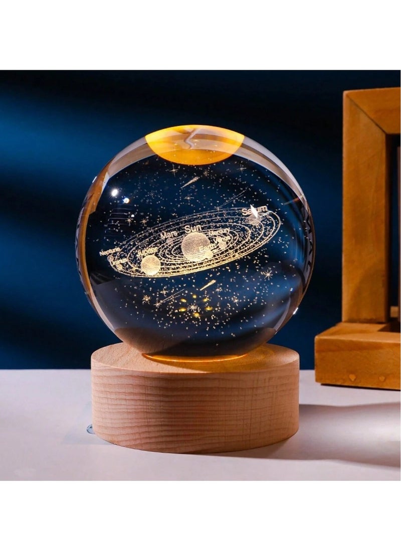 NAGAFA SHOP - 3D Starry Larg Crystal Ball Night Light with Premium Crystal and Wooden Base - Warm Yellow Glow, USB Powered Moon and Solar System Models | Snowman & Santa Designs for a Cozy Bedroom Atmosphere | Ideal for Home Decor, Office, Living Room | Perfect Gift for Astronomy Enthusiasts - Image 1