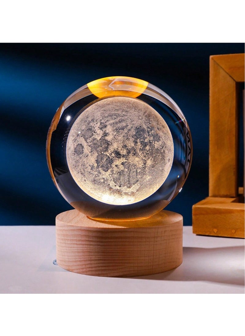 NAGAFA SHOP - 3D Starry Larg Crystal Ball Night Light with Premium Crystal and Wooden Base - Warm Yellow Glow, USB Powered Moon and Solar System Models | Snowman & Santa Designs for a Cozy Bedroom Atmosphere | Ideal for Home Decor, Office, Living Room | Perfect Gift for Astronomy Enthusiasts - Image 1