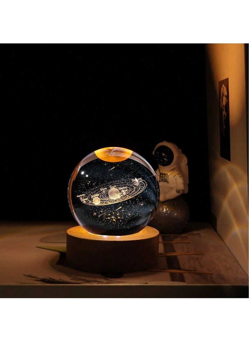 NAGAFA SHOP - 3D Starry Larg Crystal Ball Night Light with Premium Crystal and Wooden Base - Warm Yellow Glow, USB Powered Moon and Solar System Models | Snowman & Santa Designs for a Cozy Bedroom Atmosphere | Ideal for Home Decor, Office, Living Room | Perfect Gift for Astronomy Enthusiasts - Image 1