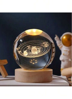 3D Starry Larg Crystal Ball Night Light with Premium Crystal and Wooden Base - Warm Yellow Glow, USB Powered Moon and Solar System Models | Snowman & Santa Designs for a Cozy Bedroom Atmosphere | Ideal for Home Decor, Office, Living Room | Perfect Gift for Astronomy Enthusiasts