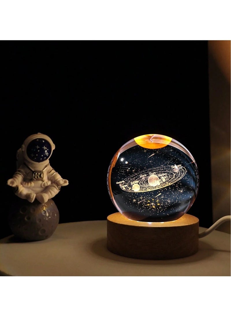 NAGAFA SHOP - 3D Starry Larg Crystal Ball Night Light with Premium Crystal and Wooden Base - Warm Yellow Glow, USB Powered Moon and Solar System Models | Snowman & Santa Designs for a Cozy Bedroom Atmosphere | Ideal for Home Decor, Office, Living Room | Perfect Gift for Astronomy Enthusiasts - Image 1