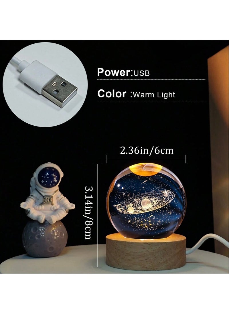 NAGAFA SHOP - 3D Starry Larg Crystal Ball Night Light with Premium Crystal and Wooden Base - Warm Yellow Glow, USB Powered Moon and Solar System Models | Snowman & Santa Designs for a Cozy Bedroom Atmosphere | Ideal for Home Decor, Office, Living Room | Perfect Gift for Astronomy Enthusiasts - Image 1