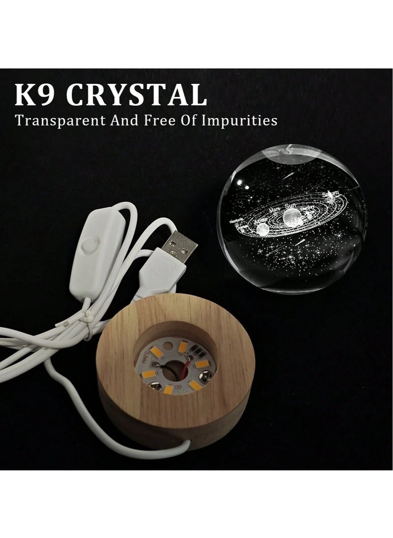 NAGAFA SHOP - 3D Starry Larg Crystal Ball Night Light with Premium Crystal and Wooden Base - Warm Yellow Glow, USB Powered Moon and Solar System Models | Snowman & Santa Designs for a Cozy Bedroom Atmosphere | Ideal for Home Decor, Office, Living Room | Perfect Gift for Astronomy Enthusiasts - Image 1