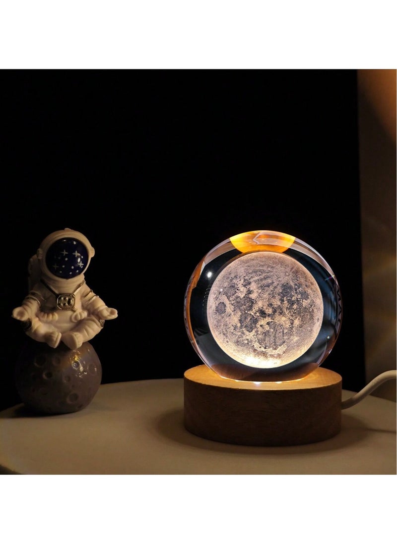 NAGAFA SHOP - 3D Starry Larg Crystal Ball Night Light with Premium Crystal and Wooden Base - Warm Yellow Glow, USB Powered Moon and Solar System Models | Snowman & Santa Designs for a Cozy Bedroom Atmosphere | Ideal for Home Decor, Office, Living Room | Perfect Gift for Astronomy Enthusiasts - Image 1