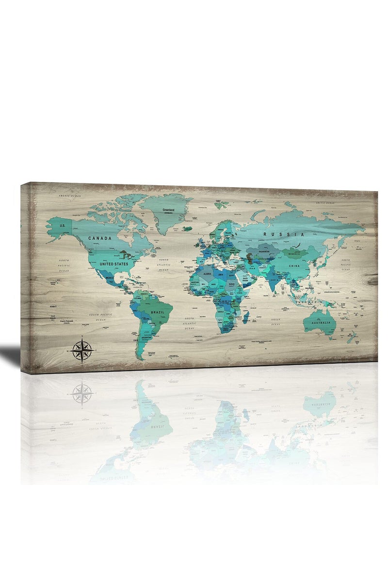 Meigan Art World Map Poster Canvas Wall Nautical Decor Modern Framed Map of The World Vintage work Green Map for Living Room Office Wall Ready to Hang - Image 1