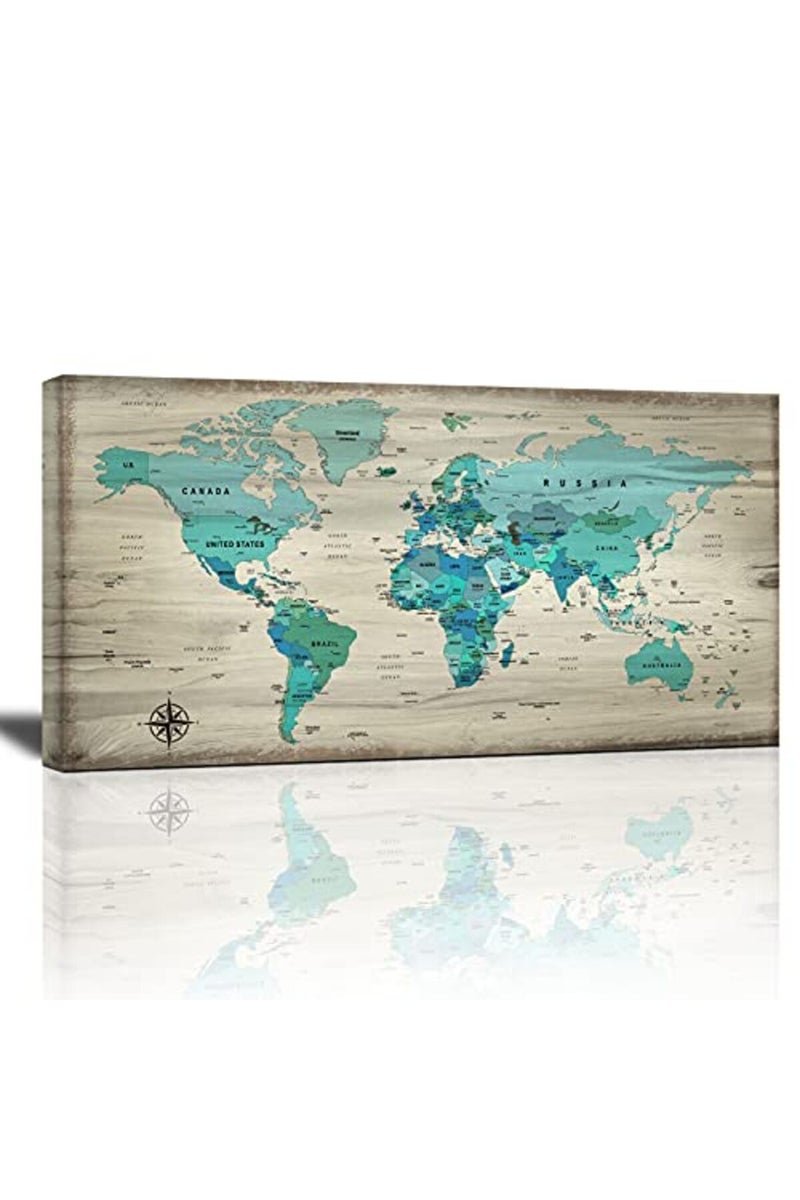 Meigan Art World Map Poster Canvas Wall Nautical Decor Modern Framed Map of The World Vintage work Green Map for Living Room Office Wall Ready to Hang - Image 2