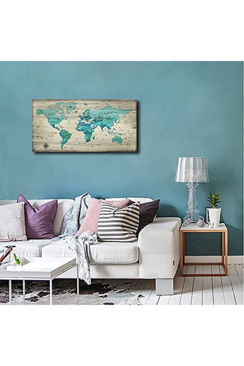 Meigan Art World Map Poster Canvas Wall Nautical Decor Modern Framed Map of The World Vintage work Green Map for Living Room Office Wall Ready to Hang - Image 3