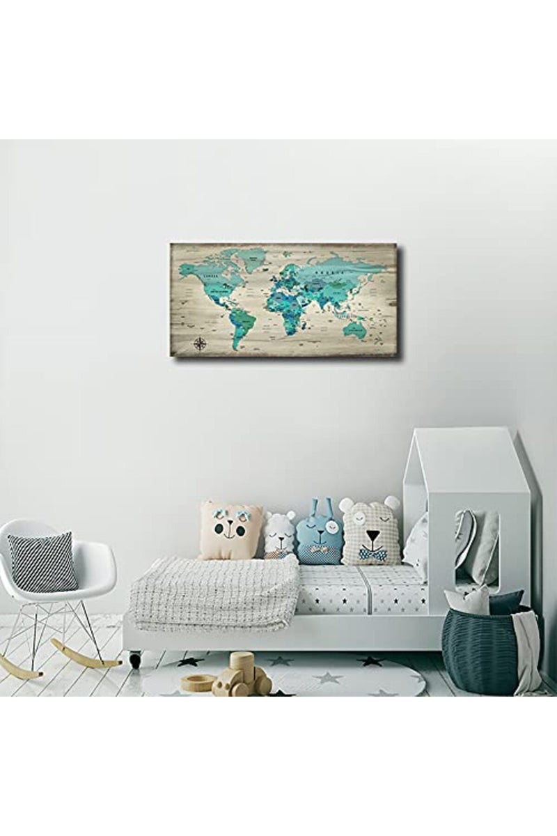 Meigan Art World Map Poster Canvas Wall Nautical Decor Modern Framed Map of The World Vintage work Green Map for Living Room Office Wall Ready to Hang - Image 5