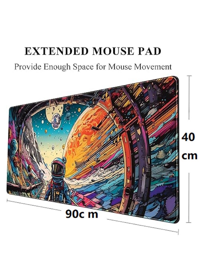 Spaceman and Planets  Large Mouse Pad For Desktop 900x400x3mm Extended Keyboard Pad Gaming Mouse Pad Non-slip Rubber Base Mouse Pad Desk Accessories  - Image 2