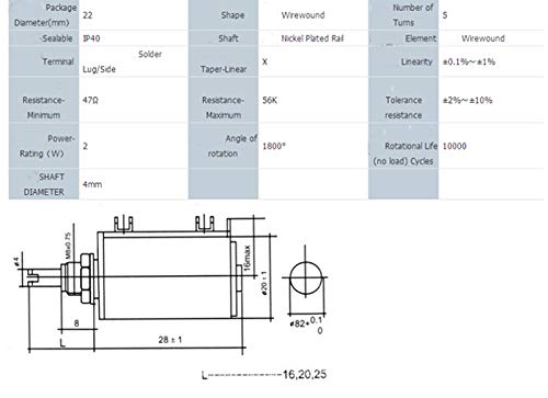HiLetgo 5pcs WXD3-13-2W 10K Ohm Multi-Turn Wirewound Potentiometer 10K Ohm - Image 3