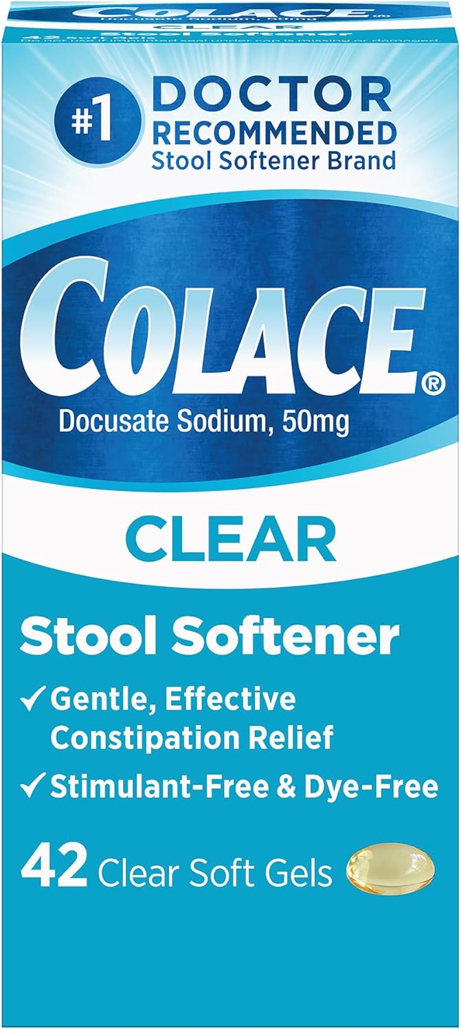 Colace Stool Softener Capsules Bundle  Regular Strength 100mg 60 Count  Clear Soft Gel 50mg Constipation Relief 42 Count - Image 4