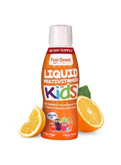 Feel Great 365 Feel Great Liquid Multivitamin for Kids | Orange Flavored Vegetarian & Sugar Free Kids Liquid Vitamin | Essential Kids Vitamins & Immune Support for Kids | 30 Day Supply  - Image 1