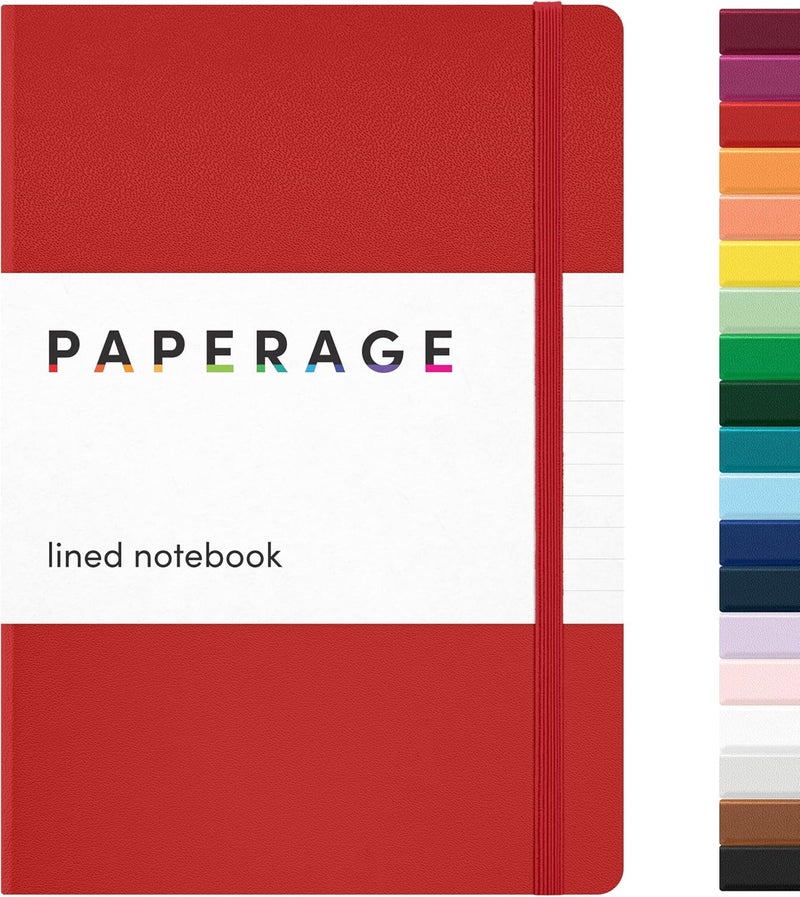 ببرج دفتر يوميات PAPERAGE مسطر، (أحمر)، 160 صفحة، مقاس متوسط 5.7 بوصة × 8 بوصة - ورق سميك 100 جرام، غلاف صلب - Image 1
