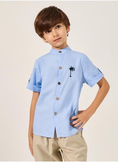 Styli Embroidered Detail Mandarin Collared Shirt  - Image 3