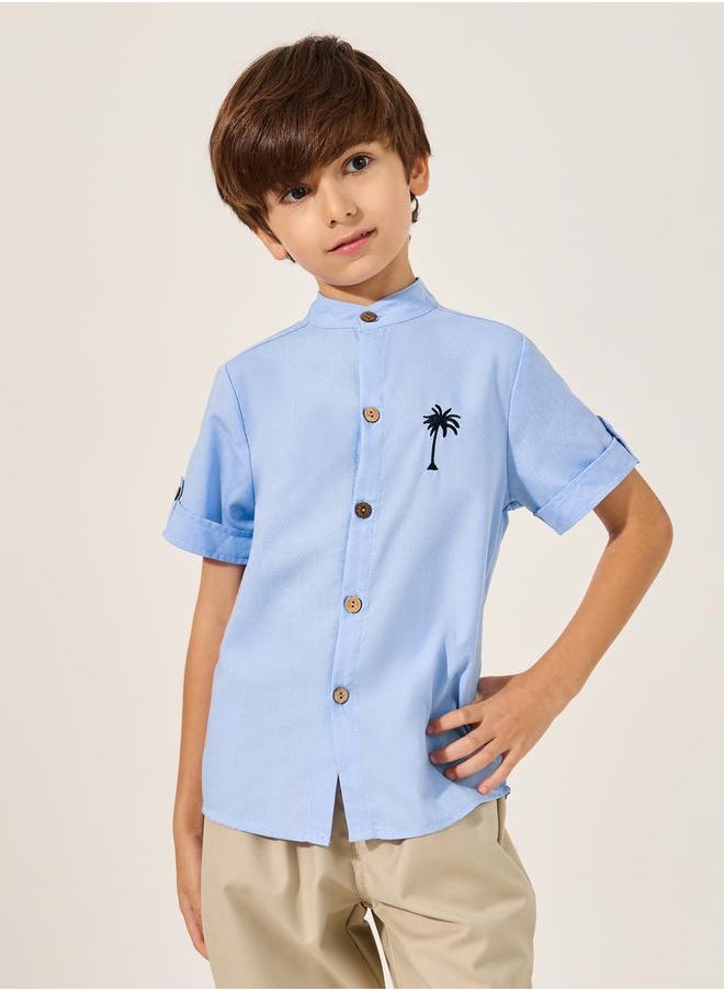 Styli Embroidered Detail Mandarin Collared Shirt  - Image 3