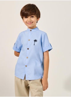 Styli Embroidered Detail Mandarin Collared Shirt  - Image 1